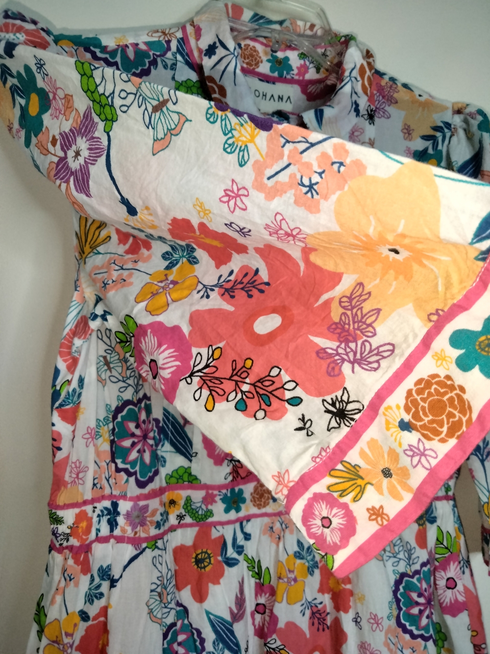 Sohana (Sz M) Multicolor Floral PuffSS Midi Dress in White, Pink & Yellow Blooms - Picture 7 of 15